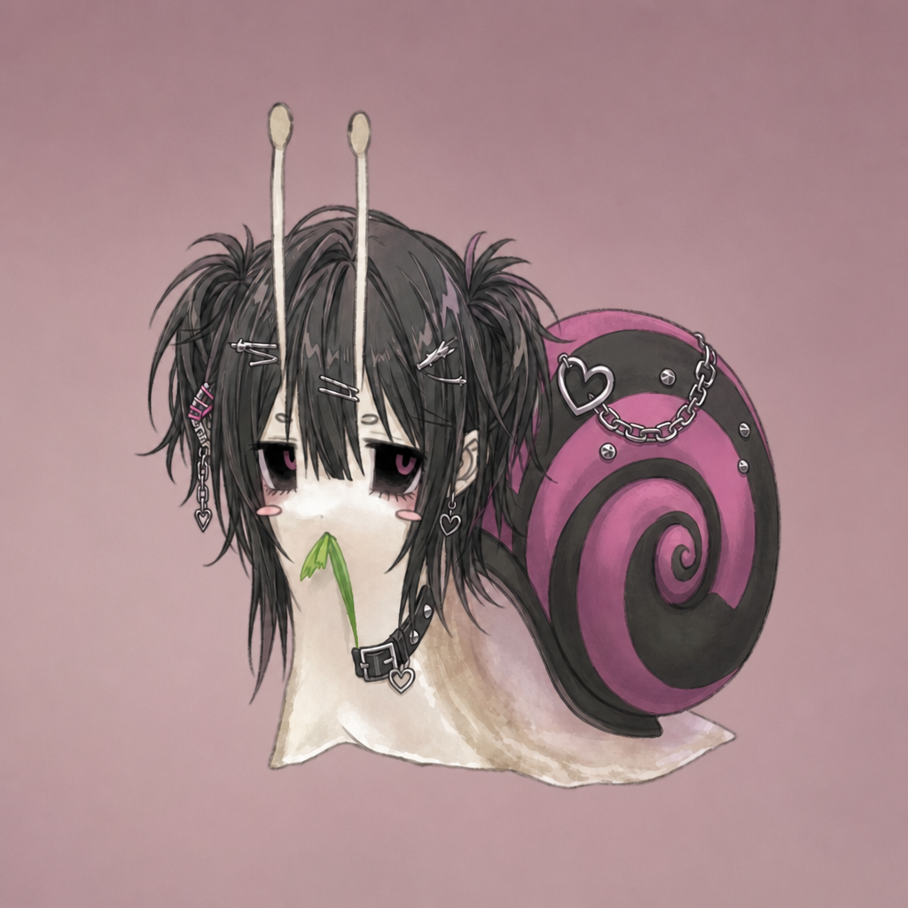Gothic snail girl with a pink shell