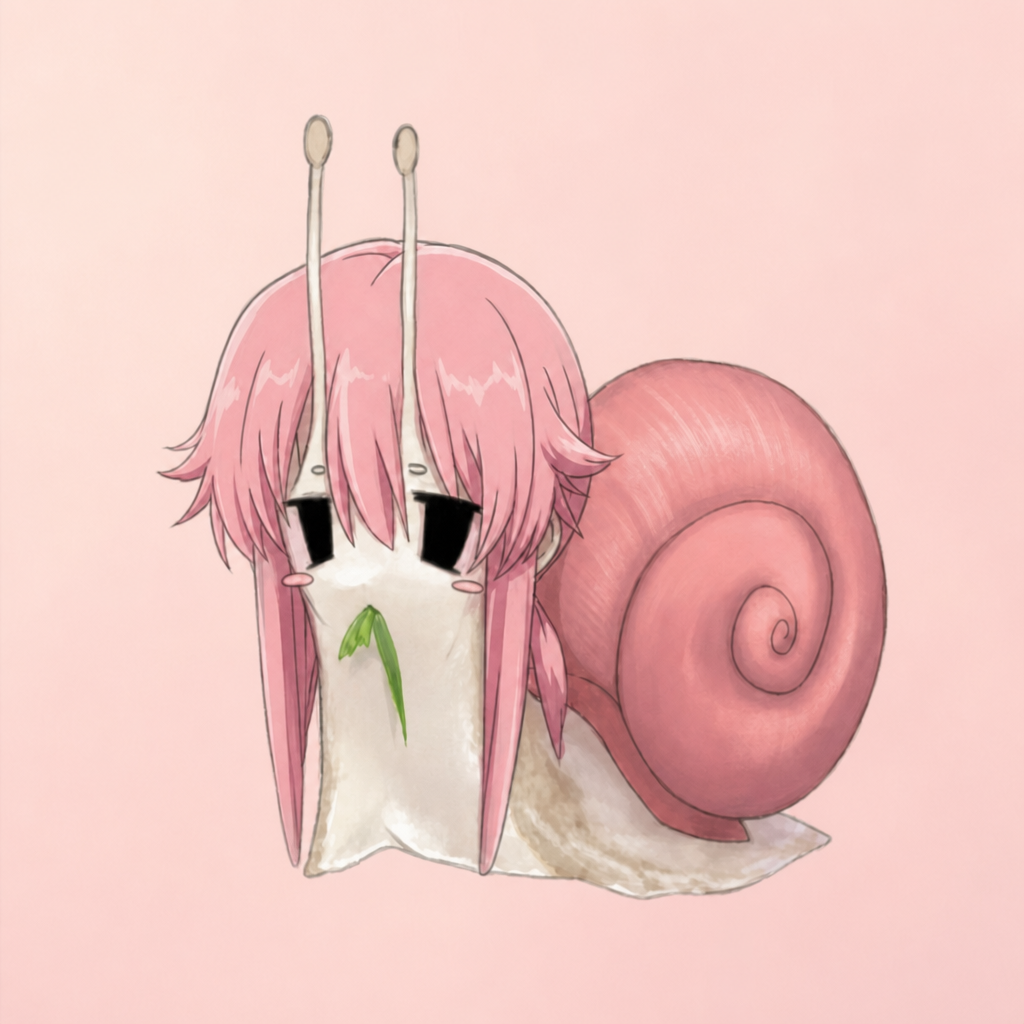 Pink-haired snail girl with a pink shell