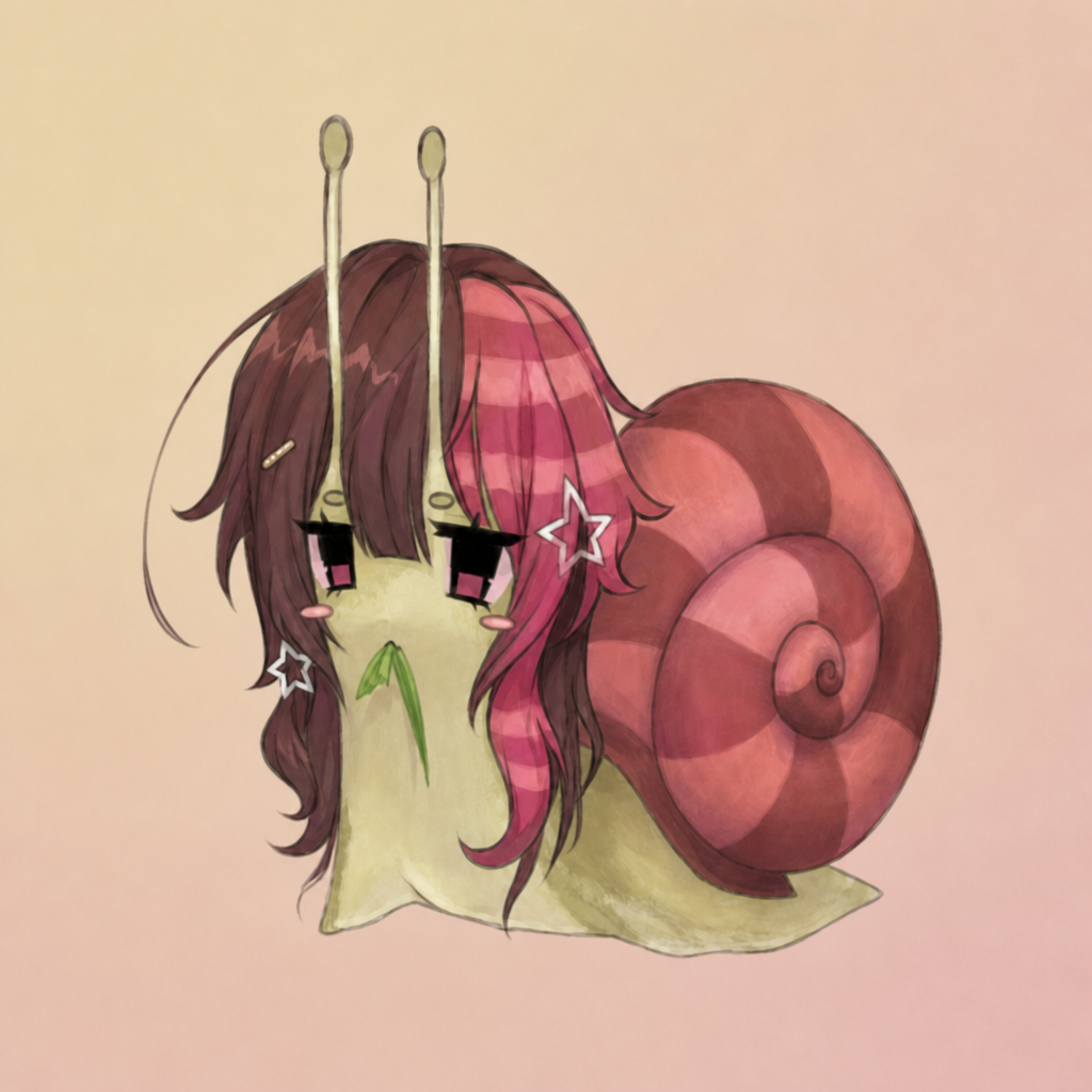 Snail girl with a red shell and star hair clips